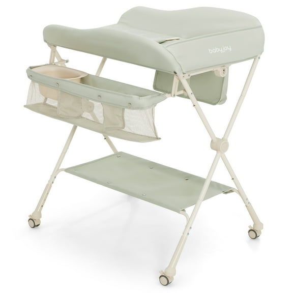 Infans Baby Diaper Changing Table Folding Newborn Nursery Organizer W/Water Basin Wheel