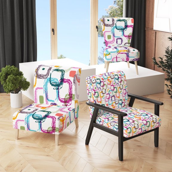 Designart "Multicolor Squares Geometric" Upholstered Patterned Accent Chair and Arm Chair