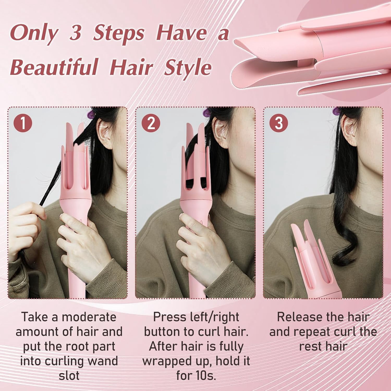 Automatic Hair Curler with 4 Temperature Settings, Auto-Rotating Ceramic Curling Iron with Anti-Tangle & Anti-Scald Design