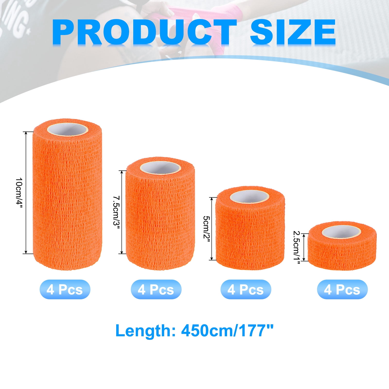 Uxcell Self Adhesive Bandage Wrap, Yard Elastic Self Breathable Self Adherent Wrap Tape for Stretch Athletic Sports Bright Orange