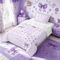 thumbnail image 2 of Meiyoeat Cute Watercolor Bow Cherry Twin Comforter Sets for Women Girls, Purple Aesthetic Plaid Gingham Bedding Set, Colorful Star Reversible, 2pcs, 2 of 6
