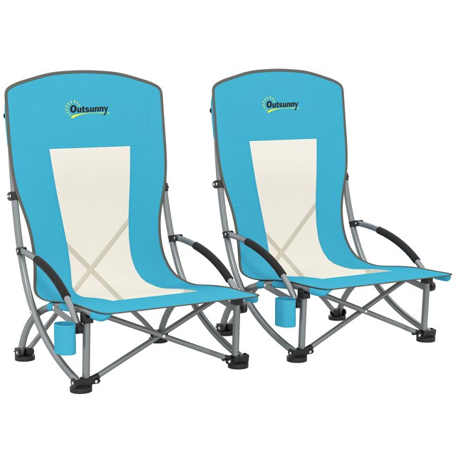 Outsunny Set of 2 Beach Chair with Carry Bag, 27.6" x 22.8" x 31.1"