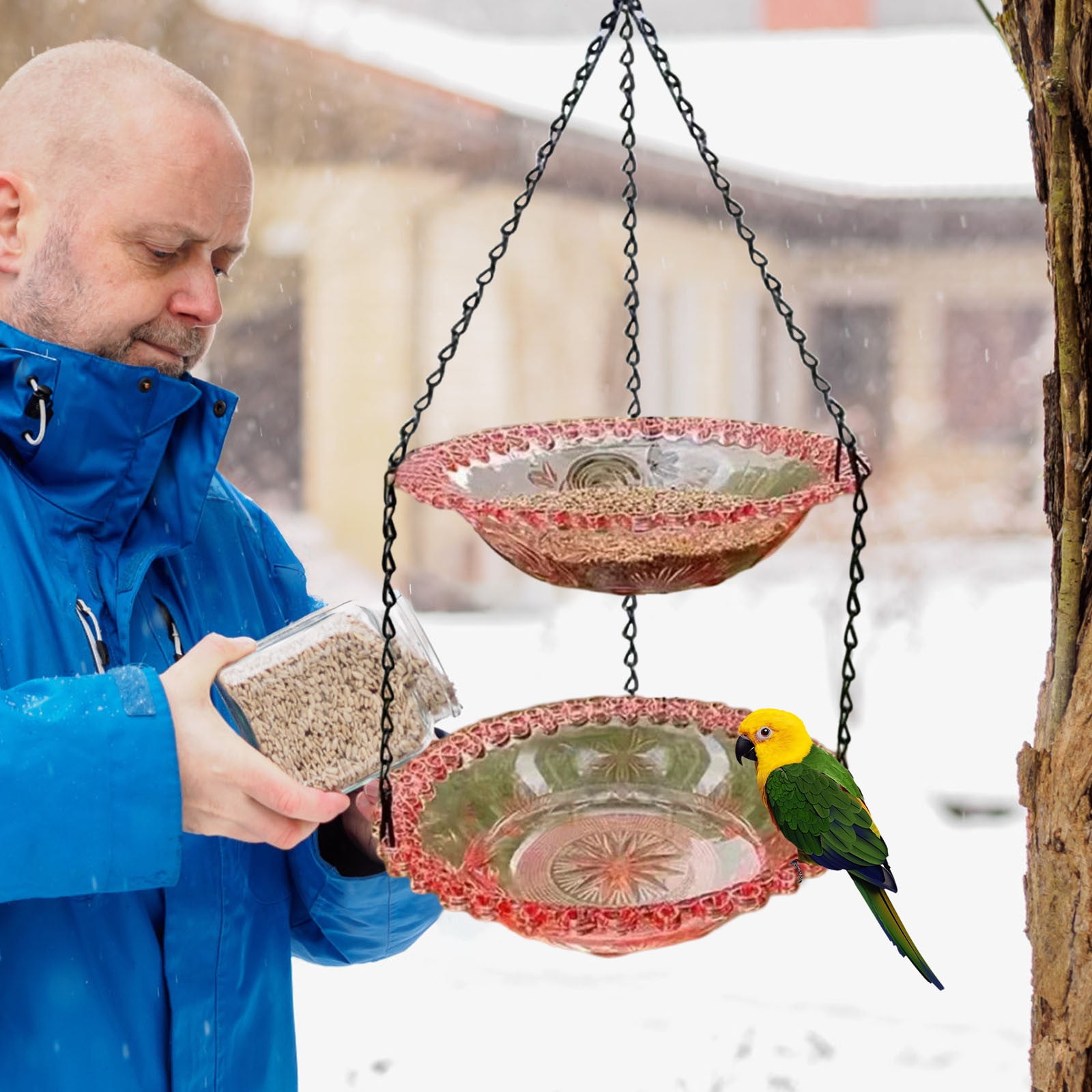 Outdoor Bird Feeder | Hanging Plastic Feeder for Balcony or Garden | Easy to Fill & Clean | Reusable Bird Bath & Food Feeder | Includes 1 Feeder