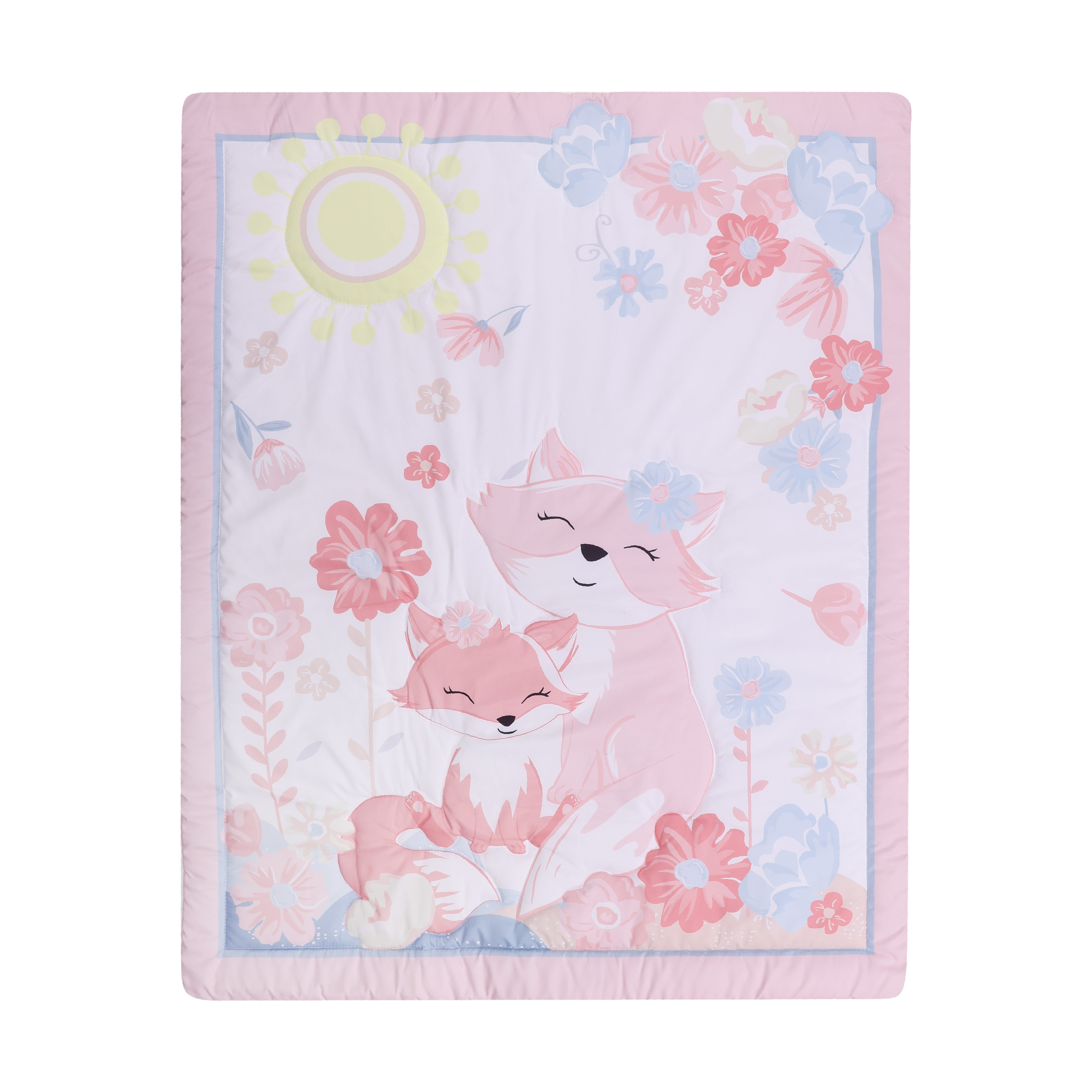 Sweet Baba 3 Piece Crib Bedding Sets for Girls, Pink Forest Baby Crib Set Including Crib Skirt,Quilt,Crib Sheet