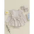 thumbnail image 3 of Musuos Newborn Girl Outfit, 3 6 9 12 18M Long Sleeve Crew Neck Bow A-line Romper Dress with Headband Clothes, 3 of 10