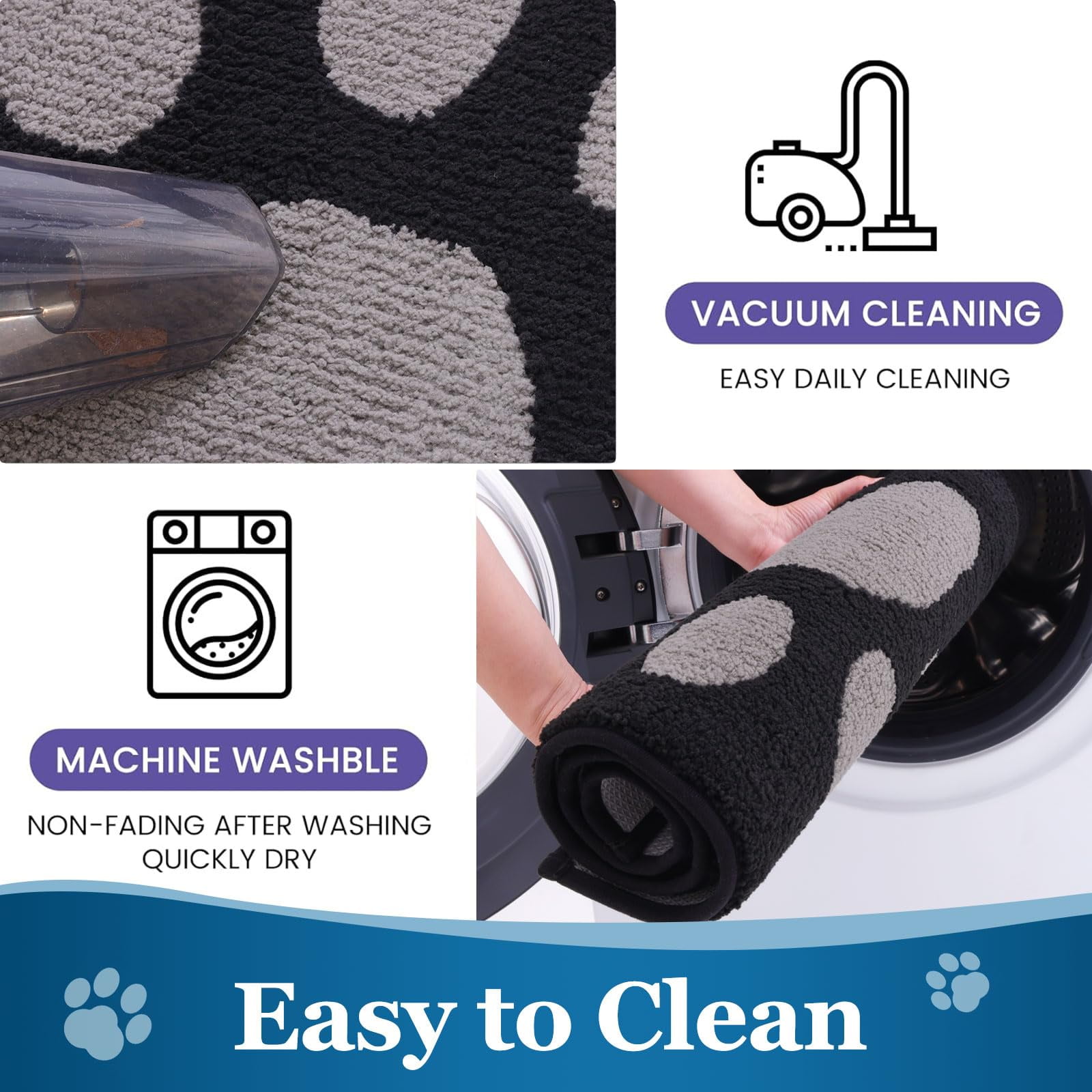 Smiry Dog Door Mats for Muddy Shoes and Paws, Non Slip Low-Profile Washable Indoor Doormats, Absorbent Dirt Trapper Entryway Rugs, 48"x30", Black and Grey