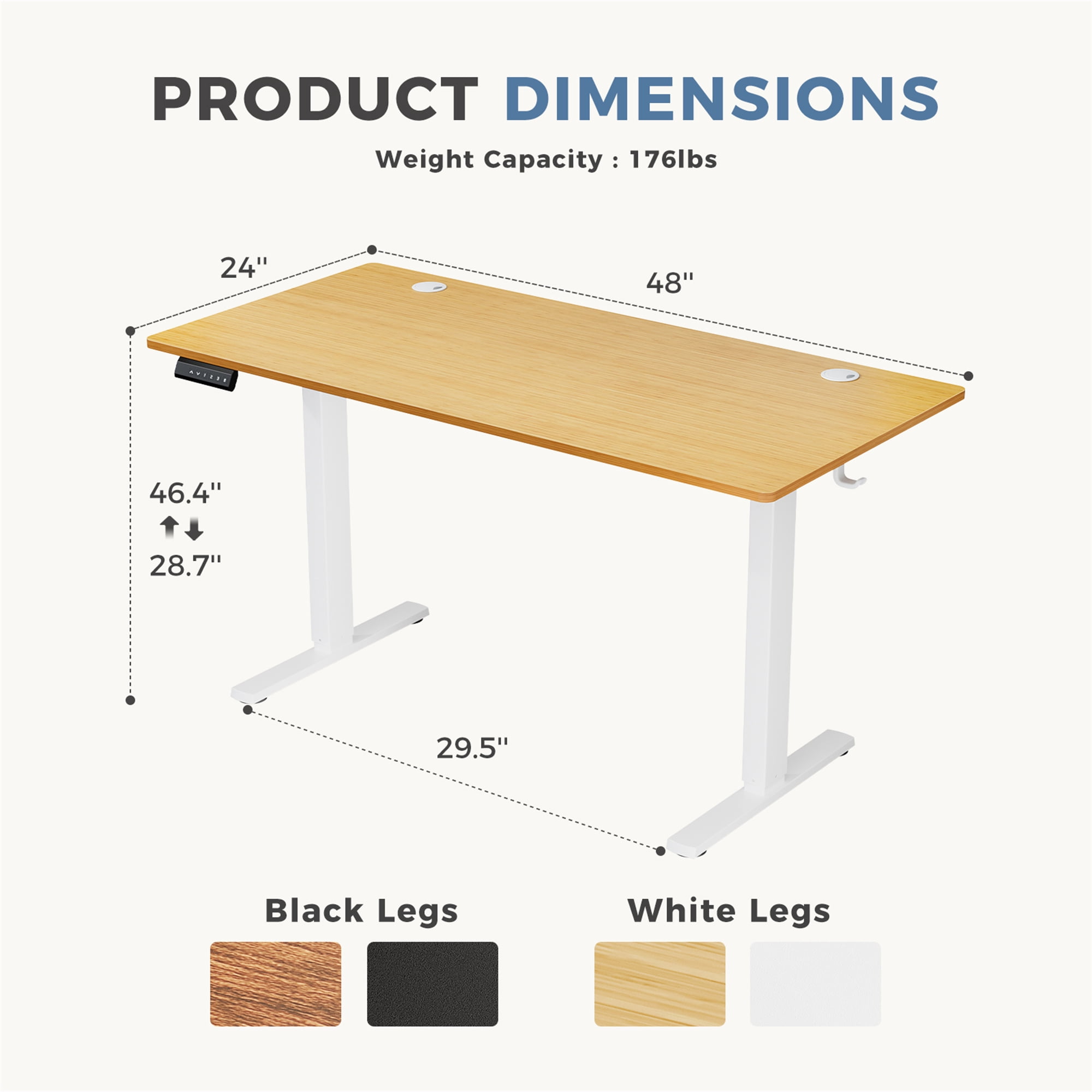 Aukfa 48" Electric Standing Desk, Adjustable Height Stand up Desk for Home Office, Bamboo