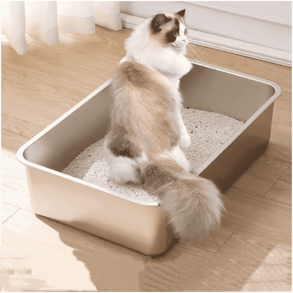 PetWhole Cat Litter Box with High Sides Large Stainless Steel Cat Litter Pan 23.6" x 15.7" x 5.9"