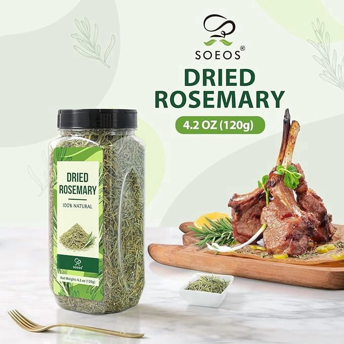 Soeos Dried Rosemary Leaves, 4.2 oz (120g), Whole Rosemary for Cooking, Seasoning, Baking, Roasting, Marinades and Tea, Premium Quality, All Natural, Aromatic Dried Herb