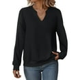 thumbnail image 2 of Htigea Women's Long Sleeve V-Neck Sweatshirts Casual Dressy Pullover Loose Tunic Tops Lightweight Sweat Shirts Black S, 2 of 9
