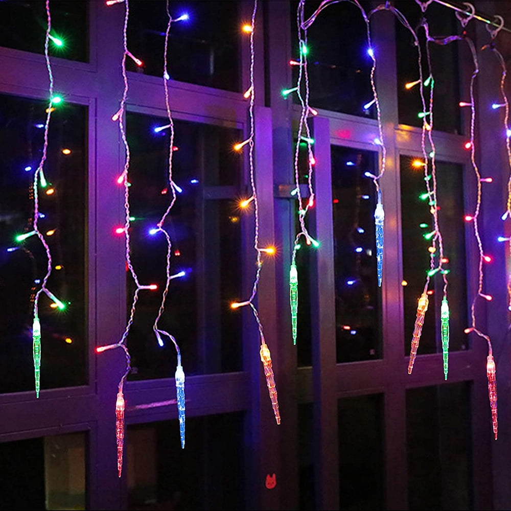 DONGPAI Christmas Icicle Lights, 11.5Ft 96 LED 8 Modes Icicle String Lights with 16 Drops Window Curtain Fairy Lights Outdoor Indoor for Christmas Wedding Holiday Decor