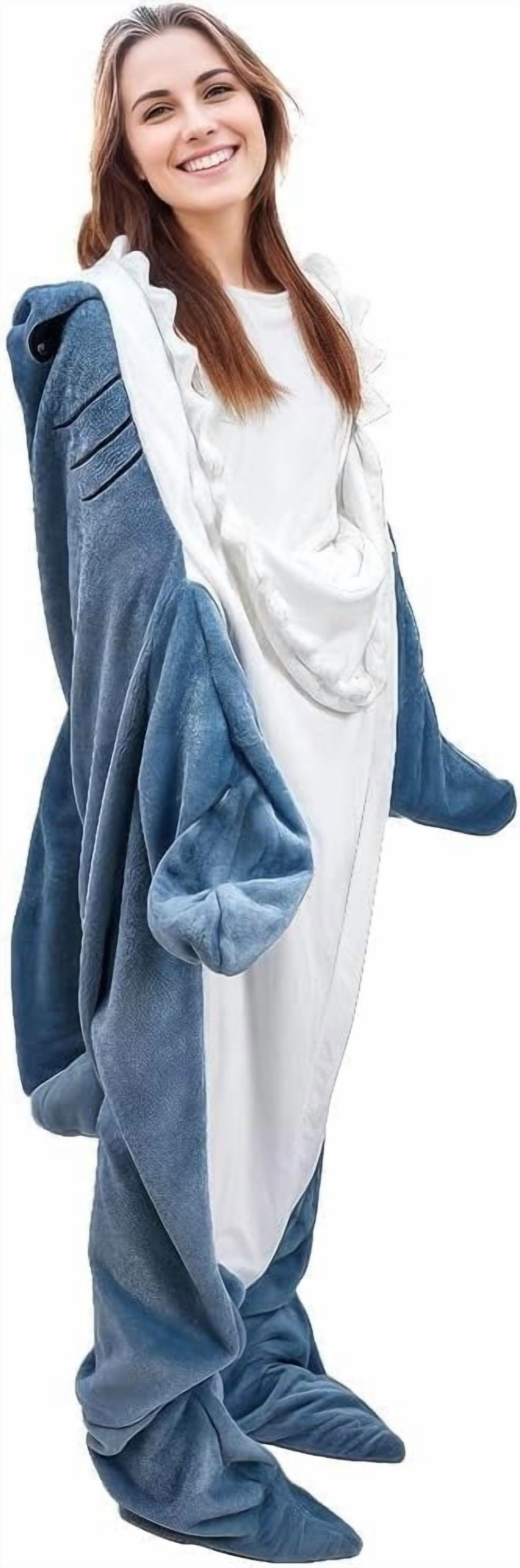Shark Blanket Adult & Kid, Shark Onesie Pajamas, Shark Hoodie Costume, Shark Wearable Blanket