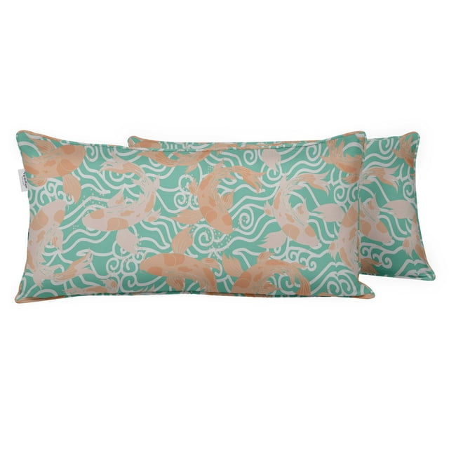 VargottamIndoor/OutdoorPolyester FabricLumbarPillowCover,All-Weather Waterproof Rectangular Cushion Case for Patio Furniture,16" x 24"Set of 2 -Fish-79