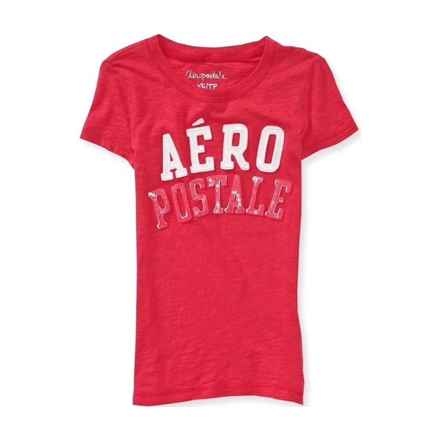 Aeropostale - Camiseta adornada con logotipo de lentejuelas para mujer, rojo, pequeña