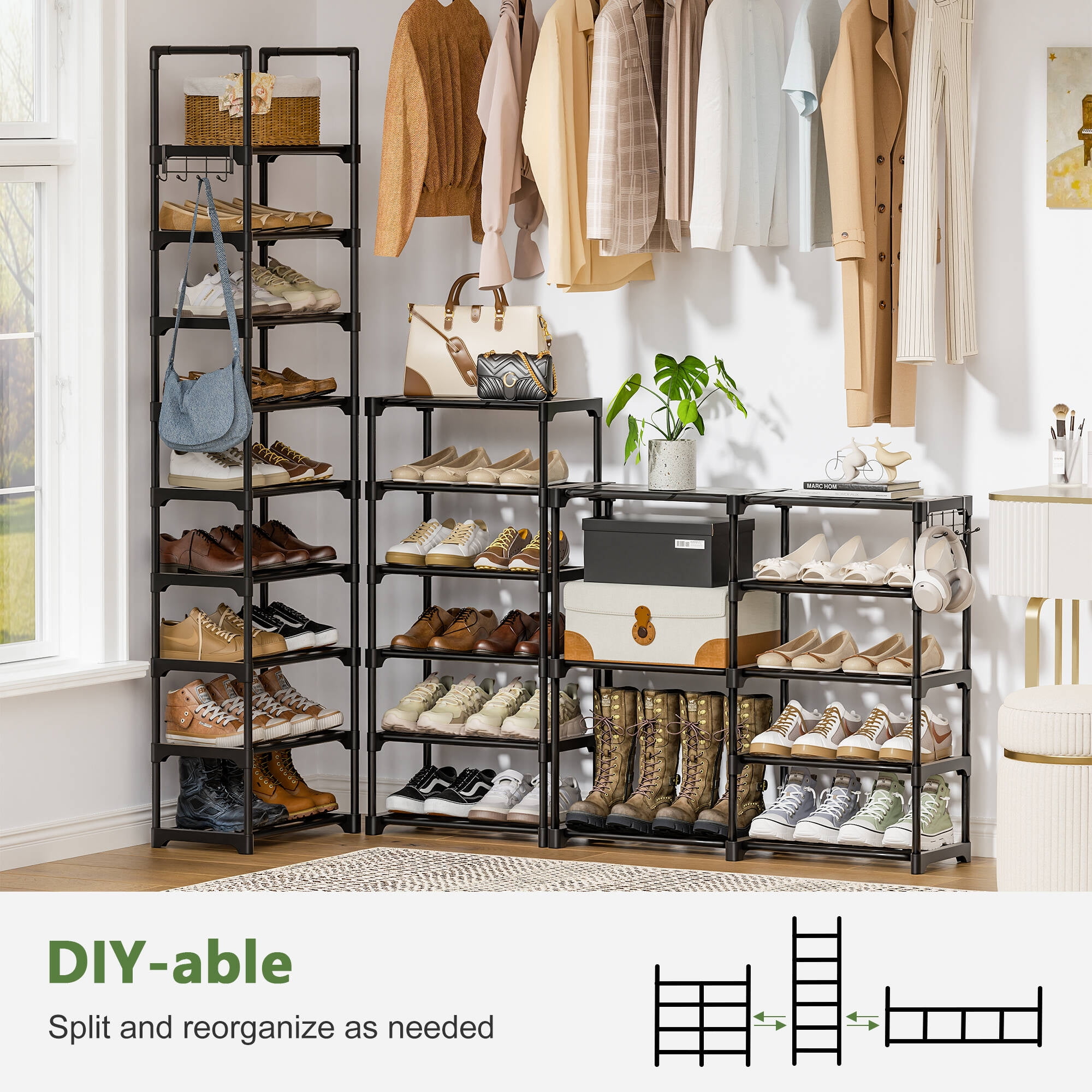 BGTREND 10-Tier Shoe Rack 4-Row Large Metal Shoe Storage Organizer 65-70 Pairs for Garage Entryway Closet (68 inches, Black)