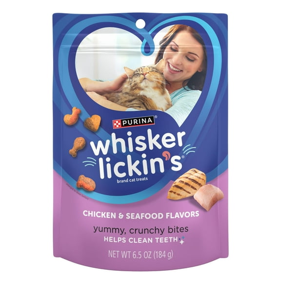 Purina Whisker Lickin's Cat Treats, Crunchy and Yummy Chicken and Seafood Flavors, 6.5 oz Pouch