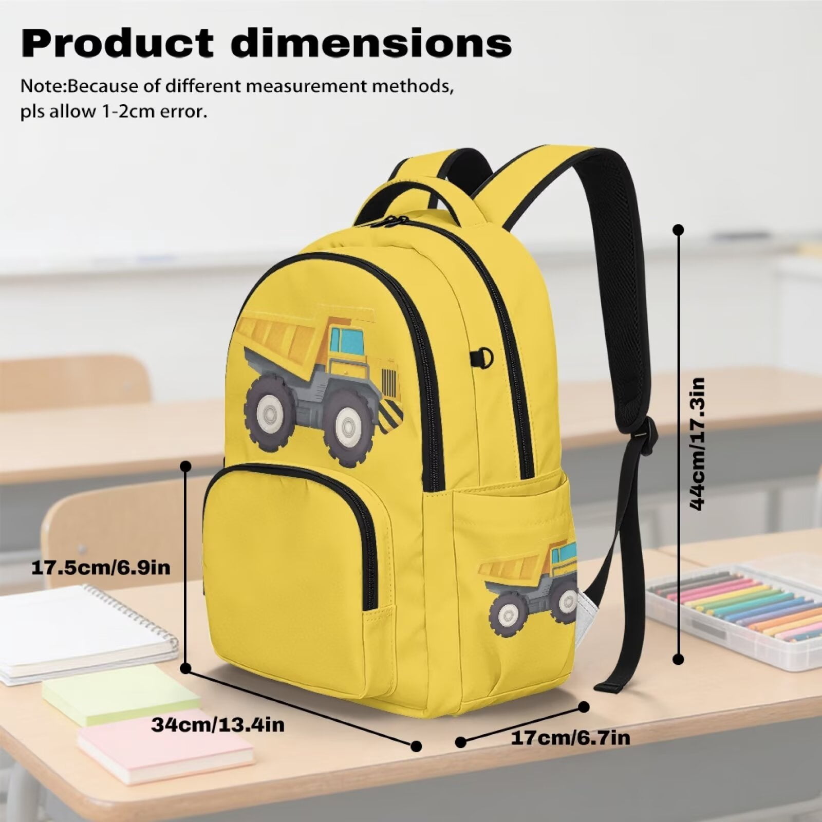 Xixirimido Yellow Cartoon Trunk Print 17" School Backpack for Girls Boys High School Book Bag Cute Backpack Lightweight Middle School Back Pack Daypack Elementary