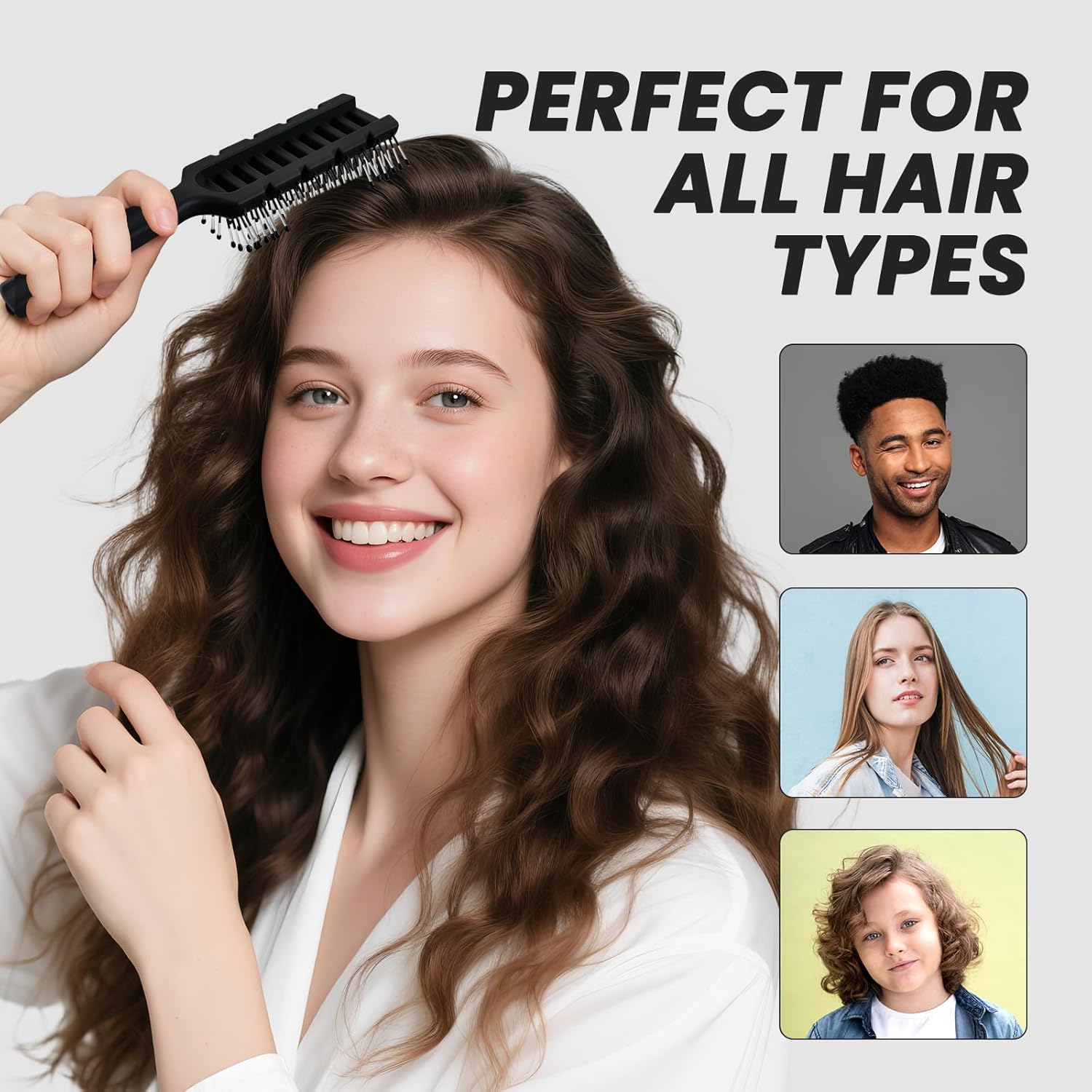 General Hair Brush for Women & Men, Speed Dry Vent Hair Brushes, Pain-Free Detangling Brush for All Wet or Dry, Curly Hair Brush(Black)