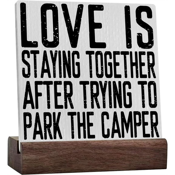 Ceramic Sign 4x4 Inch Camper Accessories For Travel Trailers Camper Decor Camping Decor Rv Decor Vintage Plaque Sign with Wood Stand For Tabletop Desk Home Shelf Mantel Decor Camper Room Decor