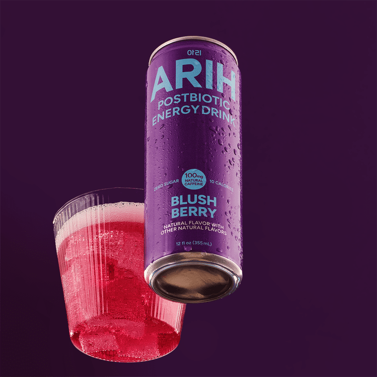 ARIH Postbiotic Energy Drink, Zero Sugar, 100mg Natural Caffeine