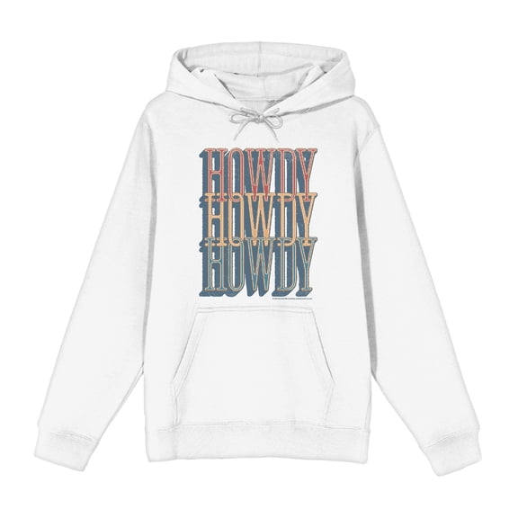 Western Howdy Repeat Text Adult White Long Sleeve Hoodie-Medium