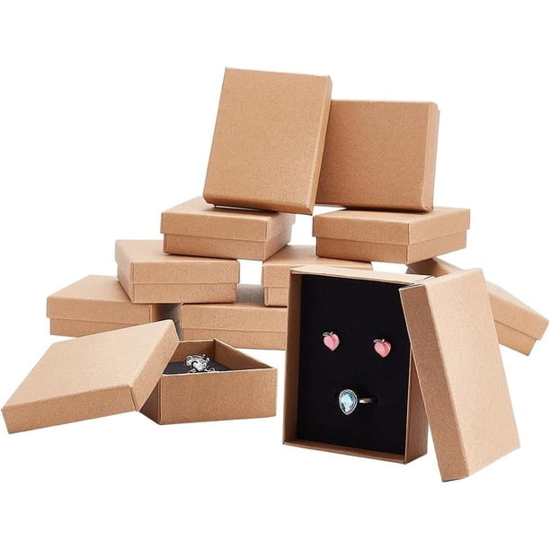 Paquete de 12 cajas rectangulares de cartón kraft para collares y anillos de 3,5 x 2,7 x 1 pulgadas. Ideales para aniversarios, bodas y cumpleaños.