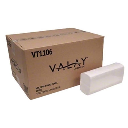 Morcon Paper VT1106 Valay 9.05 in. x 9.25 in. 1-Ply Multi-Fold Towels - White (250/Pack, 16 Packs/Carton)