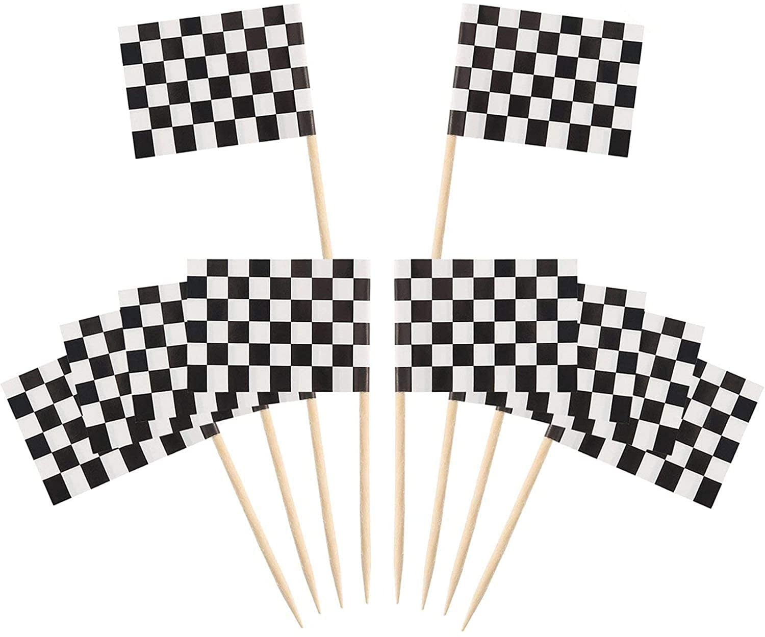 100 Pack Checkered Racing Flag Party Cupcake Picks Toothpick Flag Dinner Flags Cake Toppers Decorations 