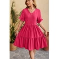 thumbnail image 5 of Women’s Summer Dresses Short Sleeve Polka Dot Ruffle Casual Loose Slit Beach Midi Dresses Tunic Work Top (Red,Small), 5 of 6