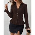 thumbnail image 5 of BTFBM Fitted Button Down Shirts for Women Dressy Casual Tops | Collar V Neck Long Sleeve Ruched Tops, Stretchy Ruffle Blouses, Fall Fashion Clothing, Work Date Night Going Out Outfits, 5 of 7