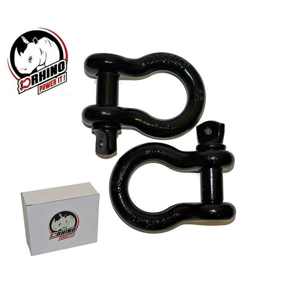 (2) D-Rhino 3/4" D-Ring Shackles JEEP OFF ROAD Towing Chain Bow Buckle Black 4T (Black)