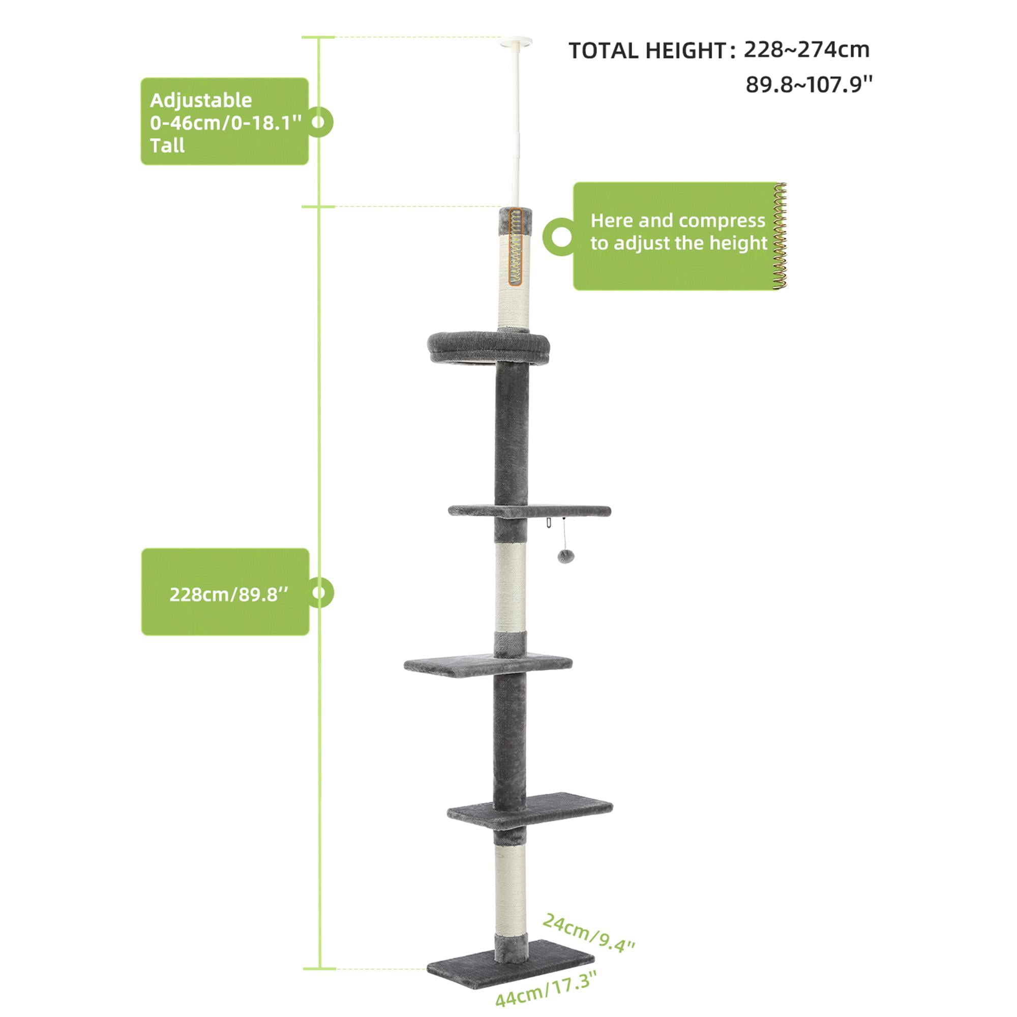 Pefilos Cat Tree Tower Interactive Adjustable 90"-108" Tall, 5-Tier Floor to Ceiling Cat Tower for Indoor Cats, Gray Pefilos Cat Tree Tower Interactive Adjustable 90"-108" Tall, 5-Tier Floor to Ceiling Cat Tower for Indoor Cats, Gray