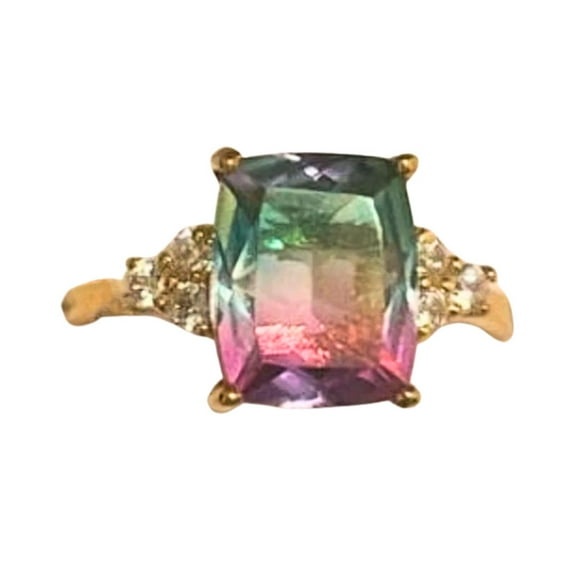 Bi-Color Tourmaline Cushion-Cut Ring Watermelon Tourmaline Doublet with Quartz Sterling Silver Handmade Ring Artisan Jewelry for Women Silver 3