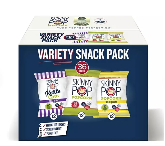 SkinnyPop  Popcorn, individual Bags, Variety Snack Pack Popcorn, 0.5 oz., 36 pk.