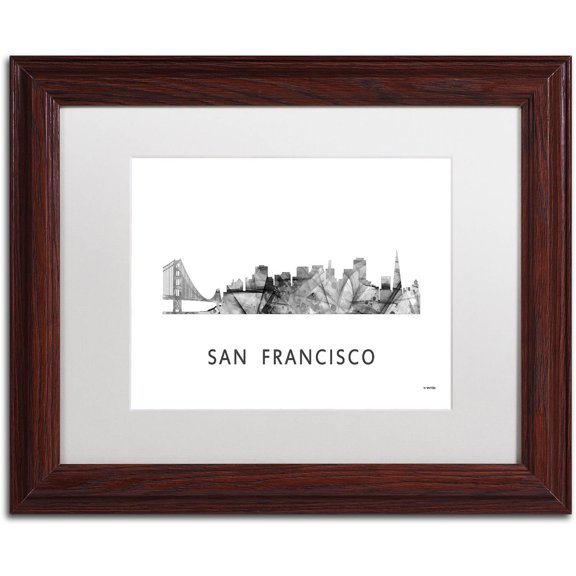 Trademark Fine Art 'San Francisco CA Skyline WB-BW' Canvas Art by Marlene Watson, White Matte, Wood Frame