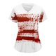 thumbnail image 1 of Camiseta de manga corta con escote en V para mujer con estampado abstracto artístico en rojo y blanco, corte holgado informal, 1 of 3