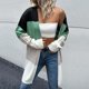 thumbnail image 2 of Abrigo de punto con frente abierto Costuras en bloque Manga larga Ajuste informal Suéter elegante con frente abierto para mujer Verde S, 2 of 6