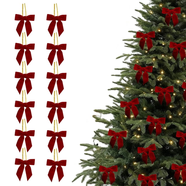 Birdeem Velvet Christmas Bows,Small Decorative Bows for Holiday Decorations Including Christmas Trees,Wreaths,Gift Wrapping,and Craft Projects,12 Piece Set