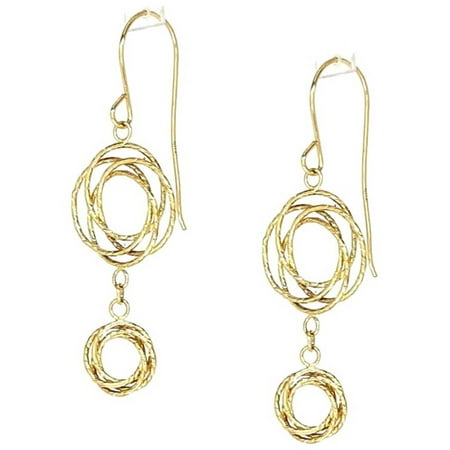 American Designs 14kt Yellow Gold Diamond-Cut Open Circle Round Geometric-Shape Dangle and Drop Earrings, French Wire