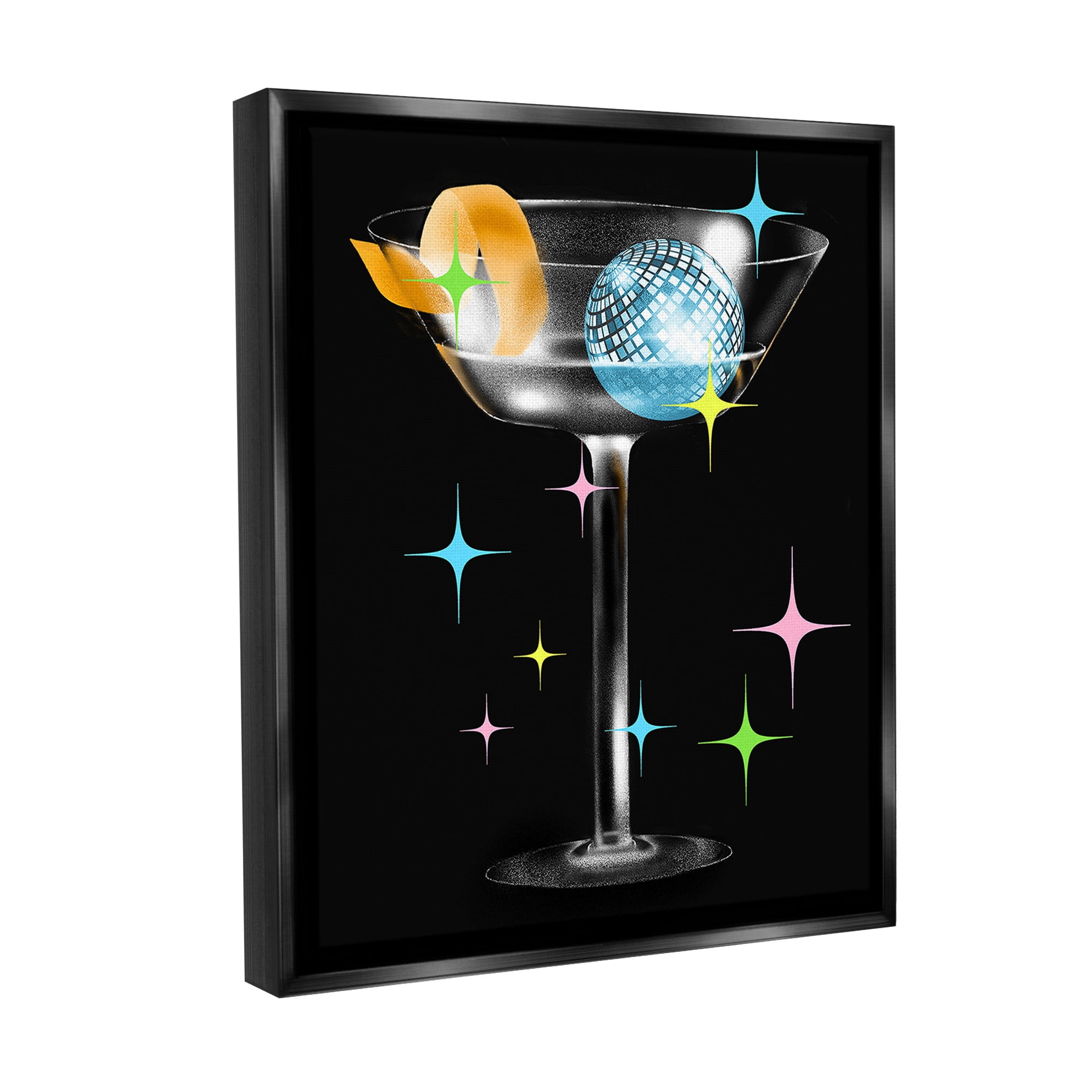 Stupell Industries Vintage Disco Drink Food & Beverage Painting Black Floater Framed Canvas Art Print Wall Art, 25 x 31