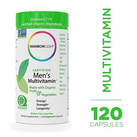 Rainbow Light - Certified Men's Multivitamin - Certified Organic, Provides Probiotic and Antioxidant Support, Supports Energy, Liver Health, and Digestion in Men; Gluten-Free 120