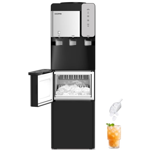 SOOPYK Top Loading Water Dispenser with Ice Maker,27 lbs/24H,3-Temp(Hot/Cold/Room)5 Gallon,Child Safety Lock,Black