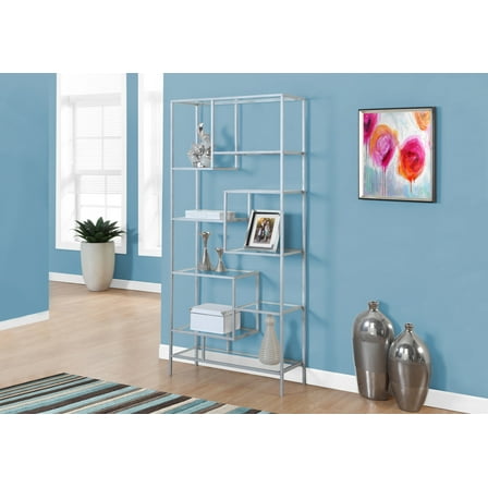 72" Metal and Tempered Glass Bookcase