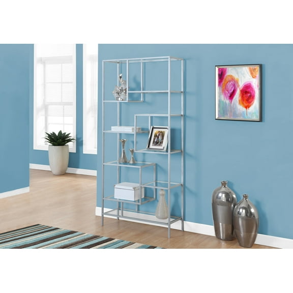 72" Metal and Tempered Glass Bookcase