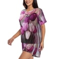 thumbnail image 2 of Fuzoiu Purple And Pink Tulip Bouquet Print Women's Short-Sleeved Pajama Set,Lounge Sleepwear Set,Womens Pajama Sets 2 Piece,Button-Up Top and Shorts with Pockets-4X-Large, 2 of 7