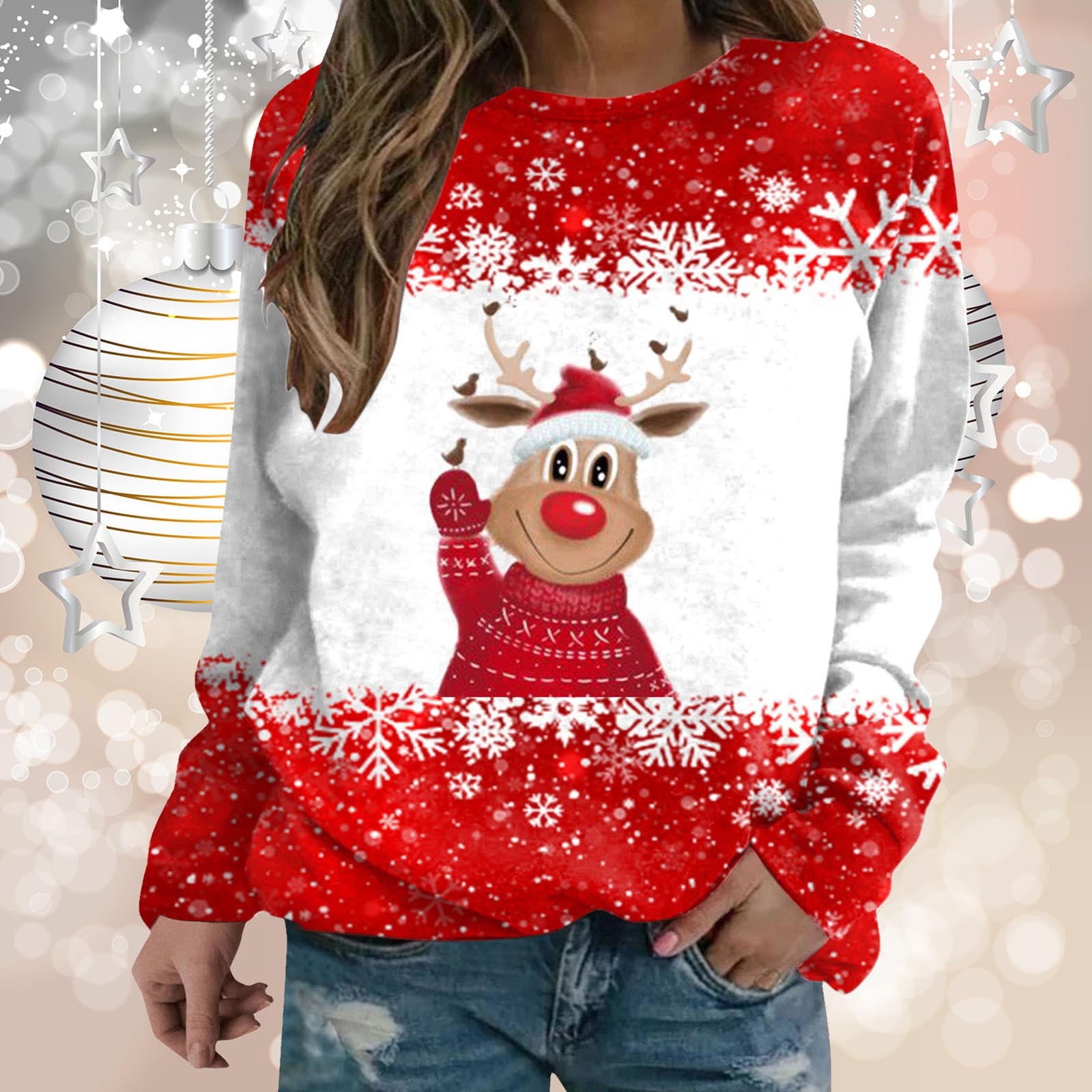 1600px x 1600px - HAPIMO Savings Womens Christmas Shirts Long Sleeve Crewneck Pullover Tops  Xmas Elk Graphic Print Sweatshirt for Women Teen Girls Fashion Clothes Red  XXXXL - Walmart.com