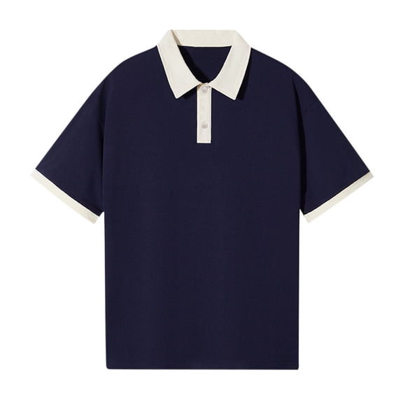 Bibifish Mens Polo Shirts Contrast White Collar And Placket Shirts Short Sleeve Loose Fit Classic Casual Tops