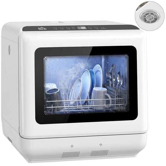 Countertop Dishwasher, Portable Mini Dishwasher with Gal Built in Water Tank, White, ABS and pc