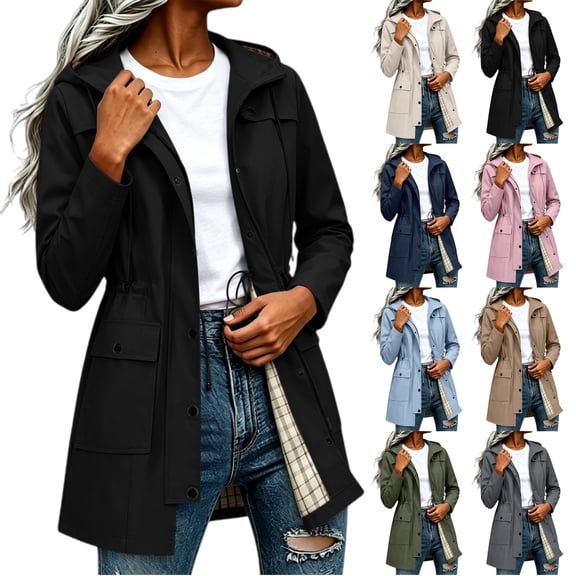 Dxzfnsa Women Waterproof Outdoor Hiking Raincoat Women Lined Windproof Rain Jacket Lightweight Hooded Jackets Trench Coats S-2XL