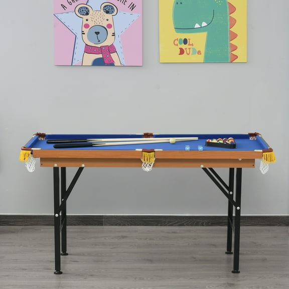 Soozier 55'' Portable Folding Billiards Table Game Pool Table for Kids Adults With Cues, Ball, Rack, Brush, Chalk, Blue
